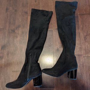 Black Suede Style Over The Knee Boots